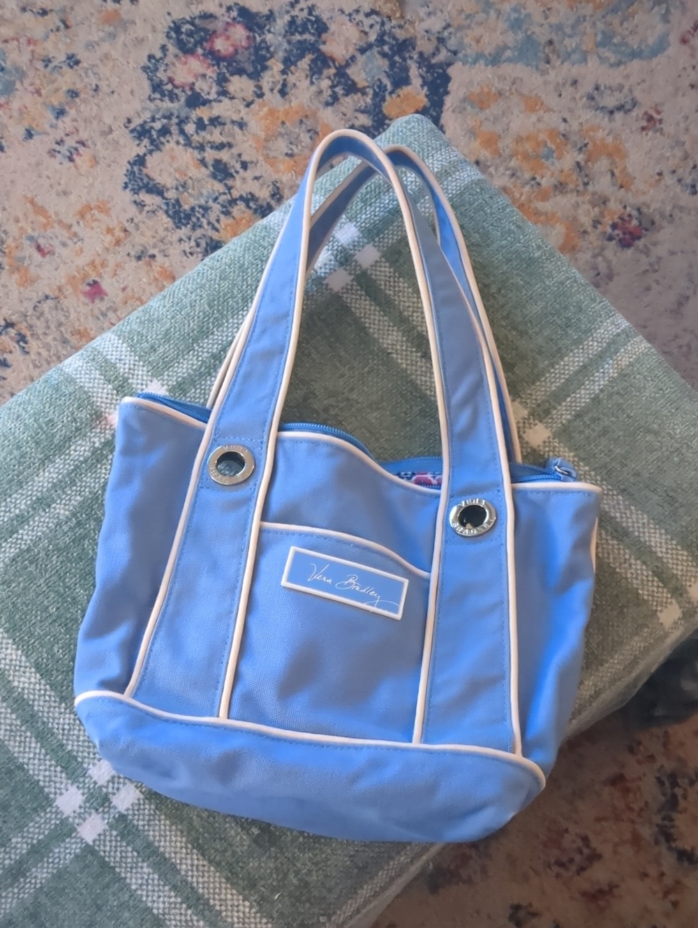 Vintage Vera Bradley "Periwinkle Tote" with White Trim